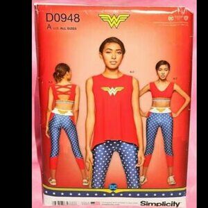 Simplicity D0948/8631 Wonder Woman Knit Sports Bra, Top, Leggings, Misses XS-XL